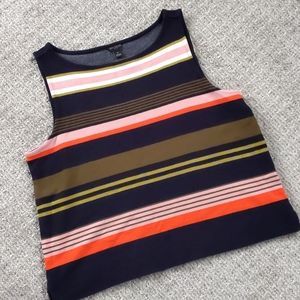 Adorable Ann Taylor Dark Blue Stripes Boatneck Sleeveless Top, Size L (P)